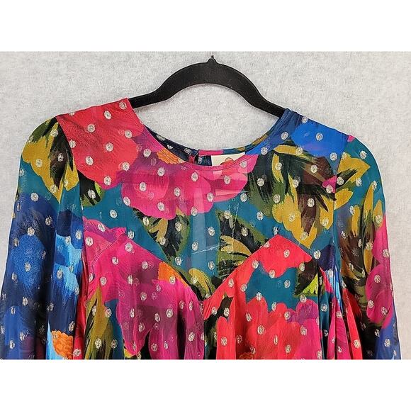 FARM RIO Anthropologie Maxi Bloom Mini Dress Metallic Embroidered‎ Size XS NWT - Picture 5 of 16